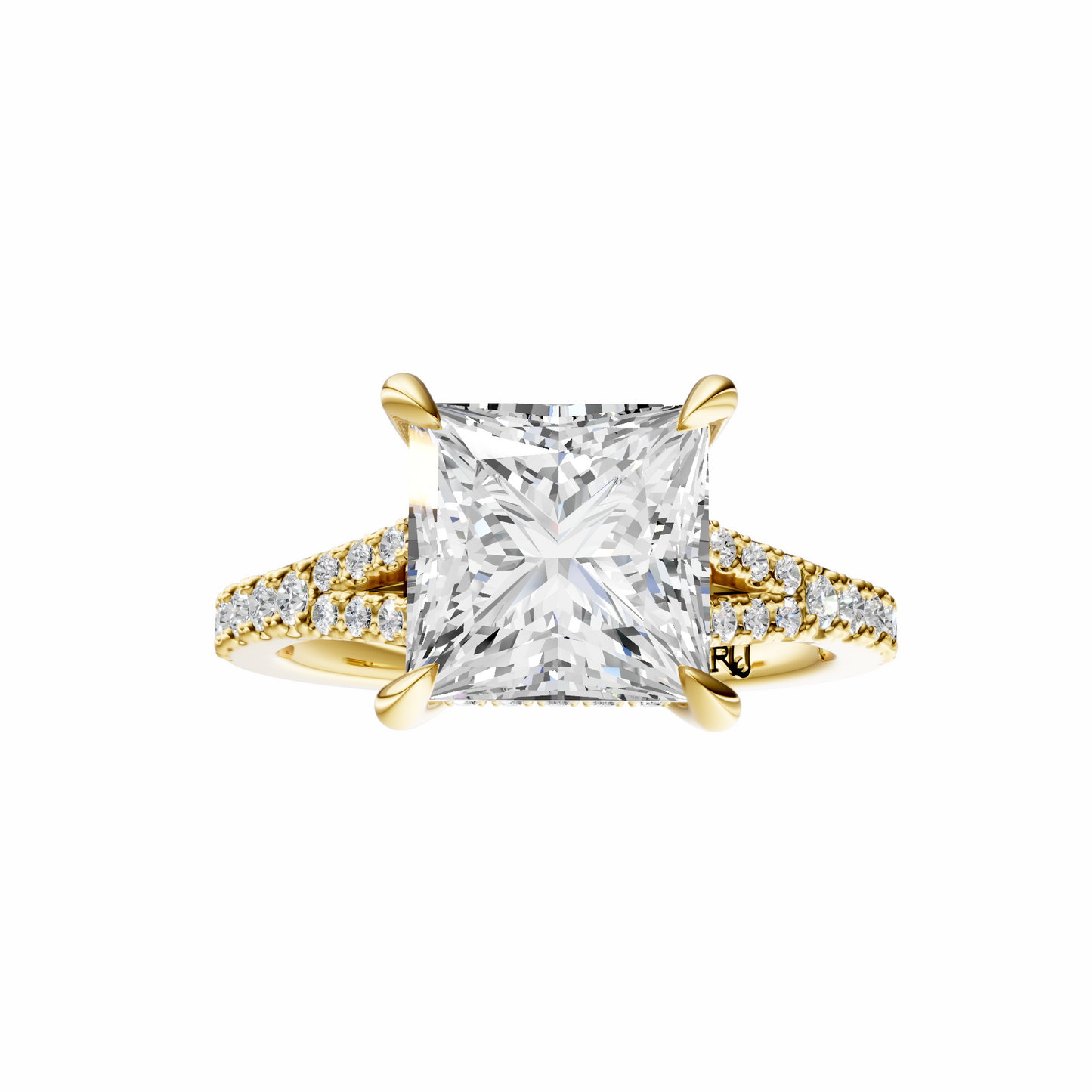 Princess Traditional Split-Shank Cathedral Hidden Halo Setting