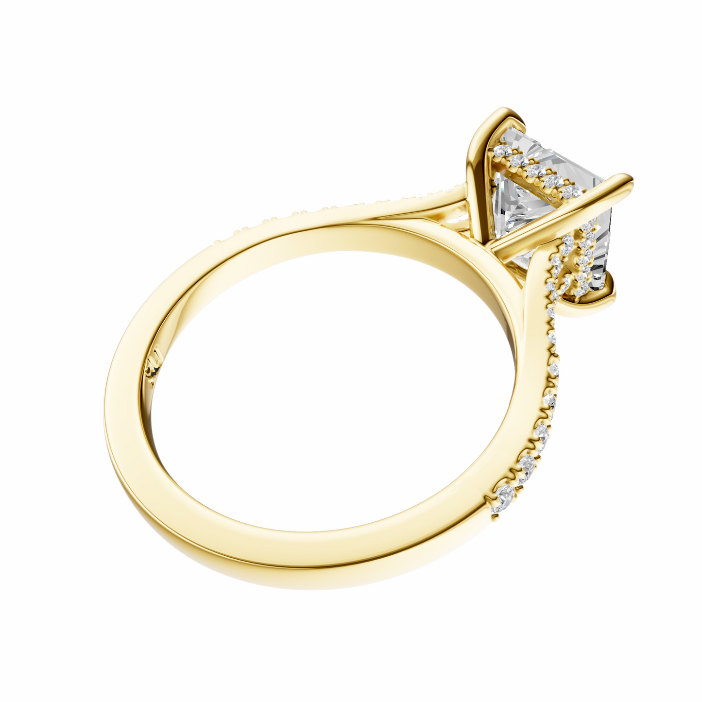 Princess Traditional Split-Shank Cathedral Hidden Halo Setting