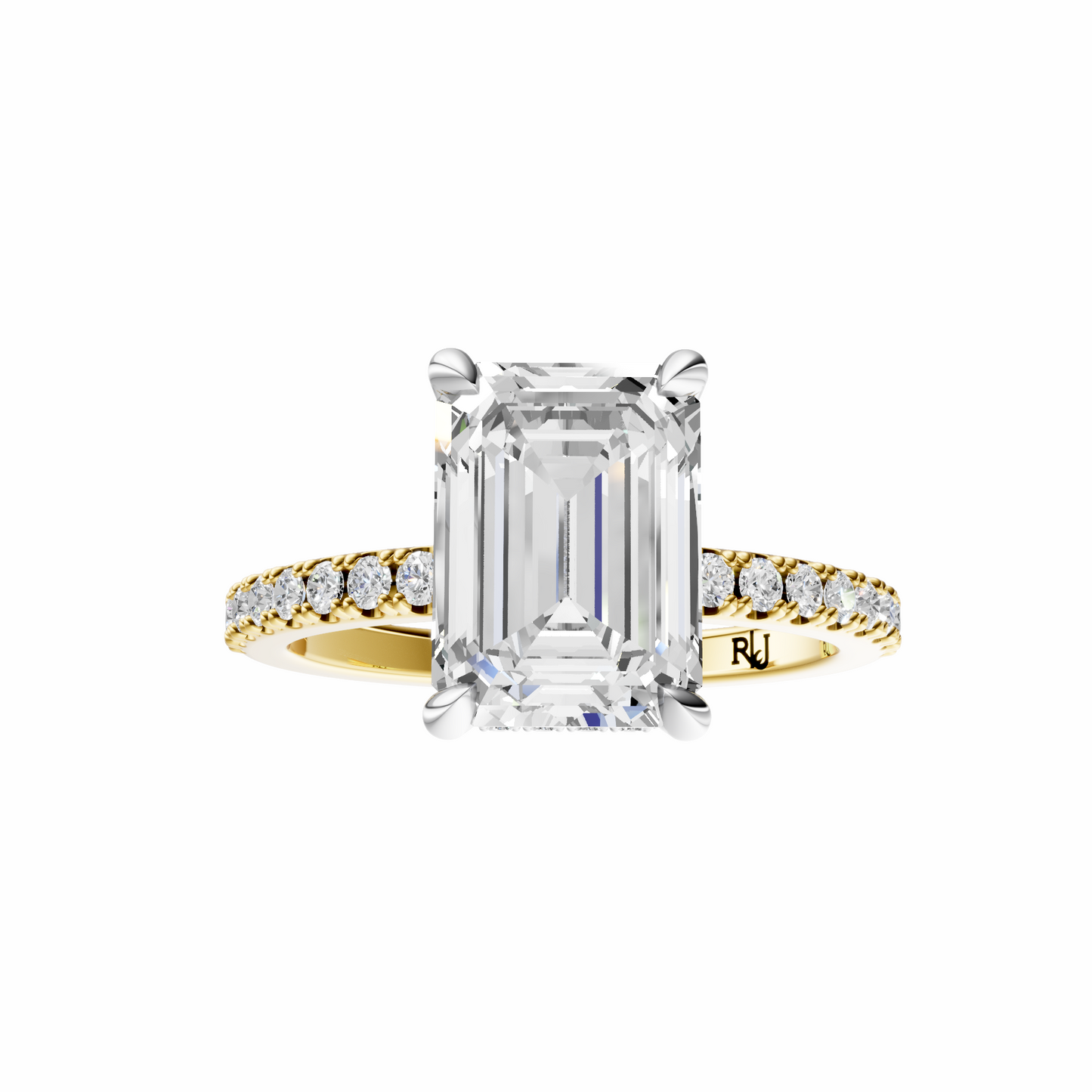 Emerald Mixed Metal Traditional Elegance Hidden Halo Setting