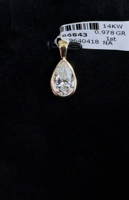 3.02ct Pear Lab Diamond Pendant Bezel E VS1 IGI Certified 14kt Yellow Gold PEN-18-5