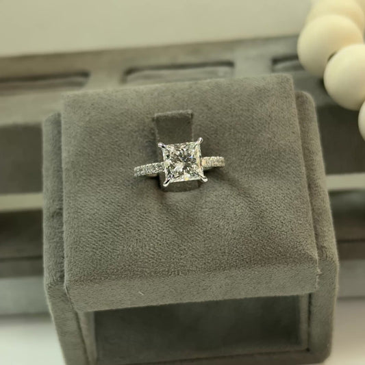 2.37 Carat Princess Lab Diamond Traditional Elegance Hidden Halo Ring