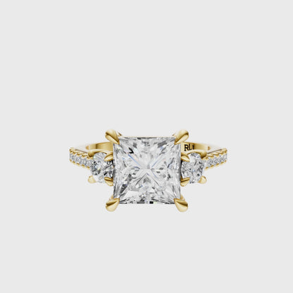 Princess Accented Three Stone Round Setting