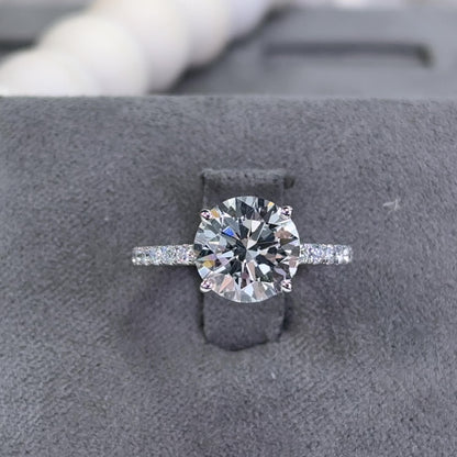 3.06 Traditional Round Lab Diamond Ring Low Hidden Halo