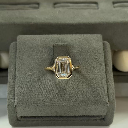 2.63 Carat Emerald Lab Diamond Vintage Bezel Solitaire Ring