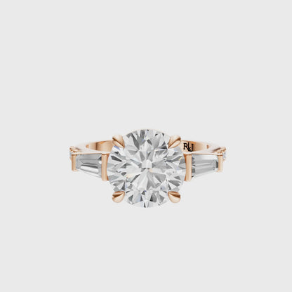 Round Accented Three Stone Tappered Baguettes Setting