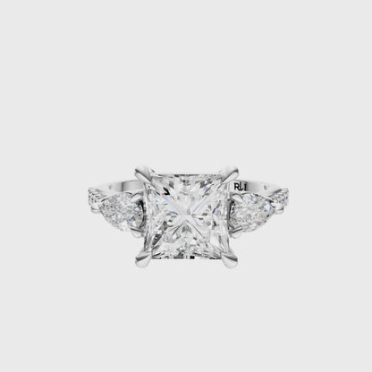 Princess Accented Three Stone Pear Setting