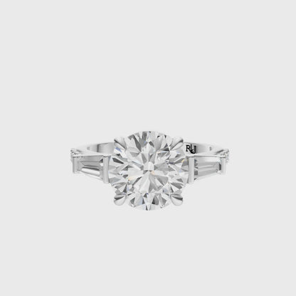 Round Accented Three Stone Tappered Baguettes Setting