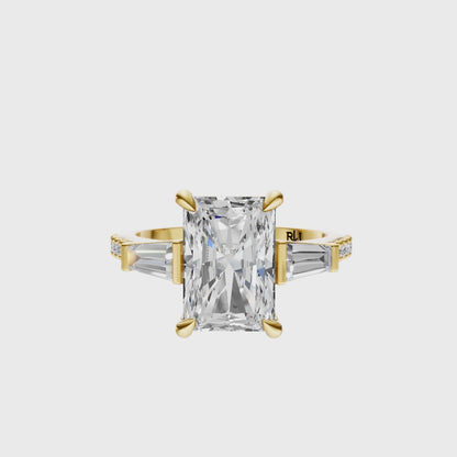 Radiant Accented Three Stone Tappered Baguettes Setting
