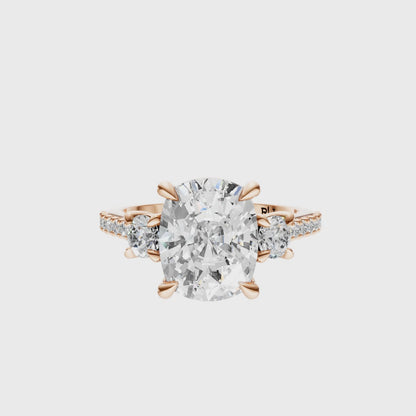 Cushion Accented Three Stone Round Setting