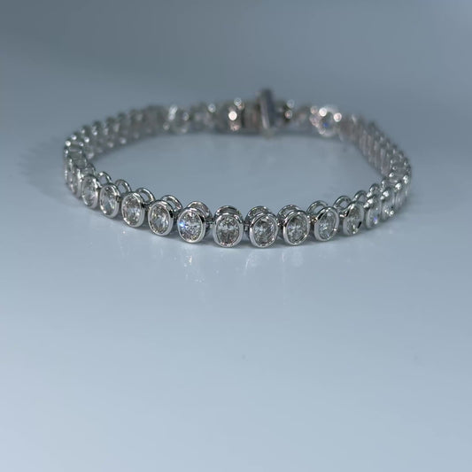 14kt White Gold Oval Bezel Lab Diamond Tennis Bracelet 4.51ctw