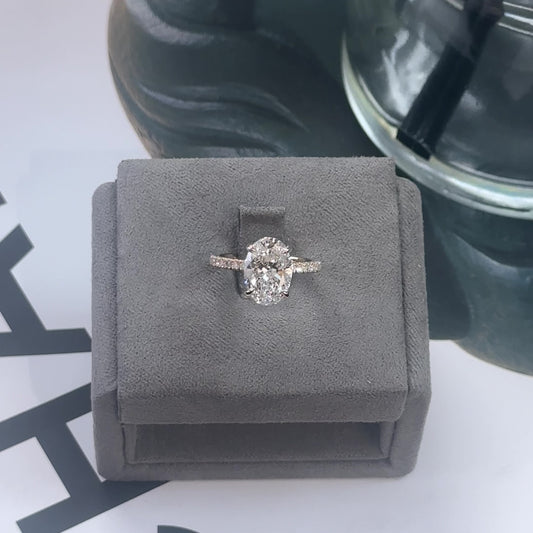 3.07 Carat Oval Lab Diamond Traditional Elegance Hidden Halo Ring