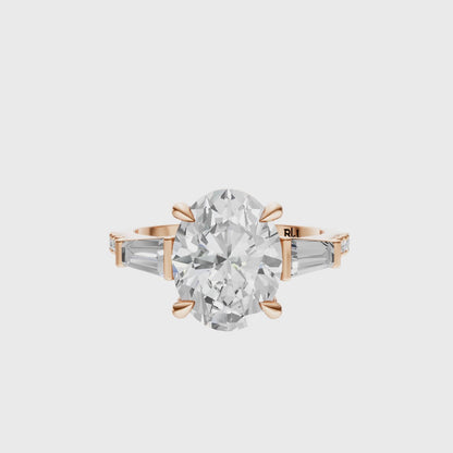 Oval Accented Three Stone Tappered Baguettes Setting