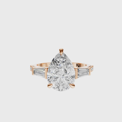 Pear Accented Three Stone Tappered Baguettes Setting