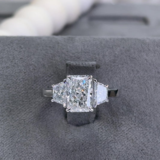 2.01 Carat Radiant Three-Stone Trapezoid Sidestone Lab Diamond Ring