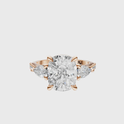 Cushion Accented Three Stone Pear Setting