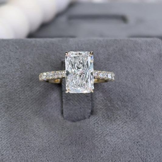 3.03 Carat Radiant Lab Diamond Hidden Halo Traditional Cathedral Ring