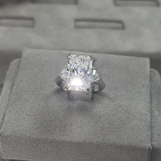 4.86 Carat Radiant Three-Stone Trilliant Lab Diamond Ring