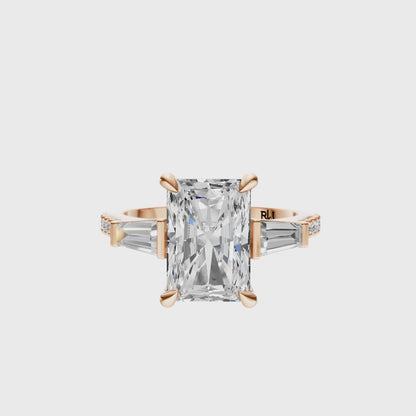 Radiant Accented Three Stone Tappered Baguettes Setting
