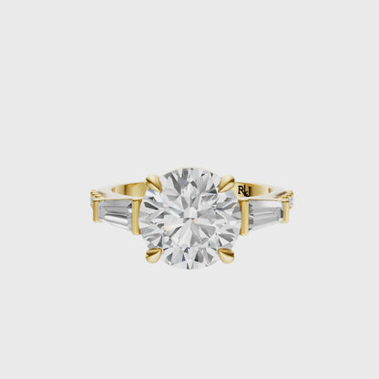 Round Accented Three Stone Tappered Baguettes Setting