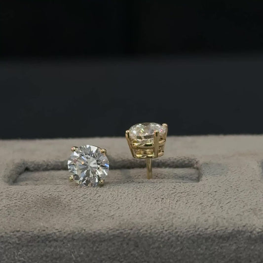 Round 4-Prong Yellow Gold Basket Stud Earrings 2.00ctw