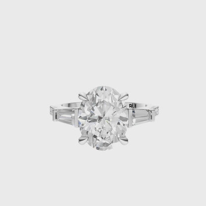 Oval Accented Three Stone Tappered Baguettes Setting
