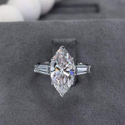 3.03 Carat Marquise Three-Stone Tapered Baguettes Lab Diamond Ring