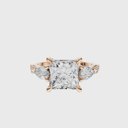 Princess Accented Three Stone Pear Setting