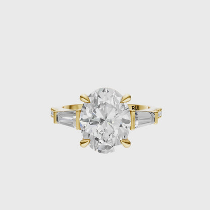 Oval Accented Three Stone Tappered Baguettes Setting