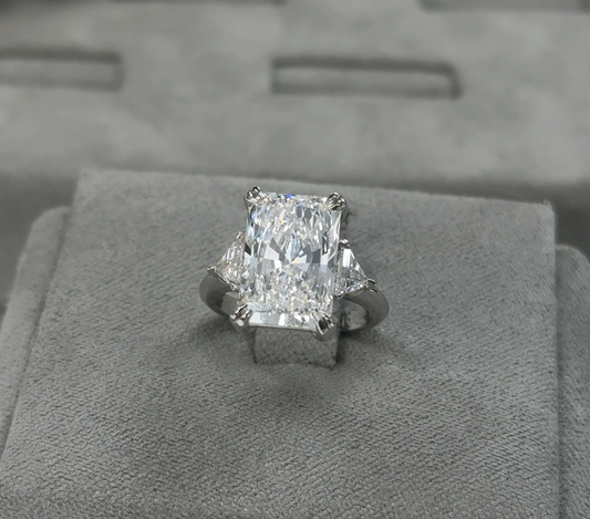 4.86 Carat Radiant Three-Stone Trilliant Lab Diamond Ring