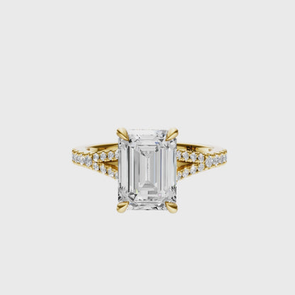 Emerald Traditional Split-Shank Cathedral Hidden Halo Setting