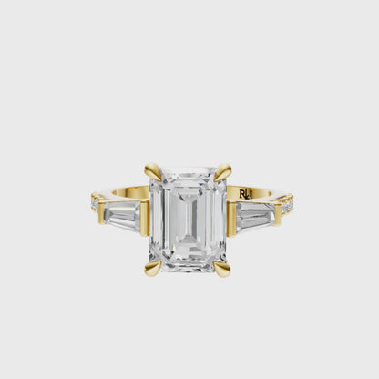 Emerald Accented Three Stone Tappered Baguettes Setting