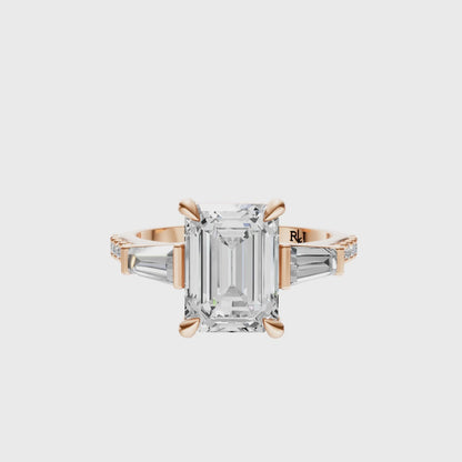 Emerald Accented Three Stone Tappered Baguettes Setting