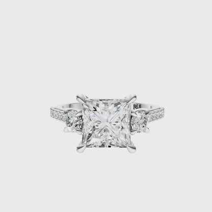 Princess Accented Three Stone Round Setting