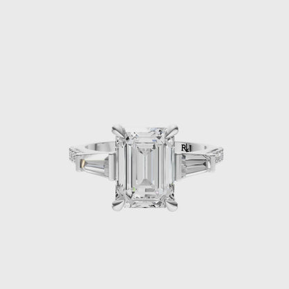 Emerald Accented Three Stone Tappered Baguettes Setting