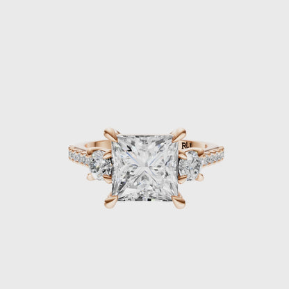 Princess Accented Three Stone Round Setting