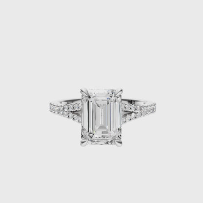 Emerald Traditional Split-Shank Cathedral Hidden Halo Setting