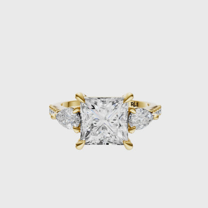 Princess Accented Three Stone Pear Setting