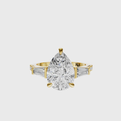 Pear Accented Three Stone Tappered Baguettes Setting