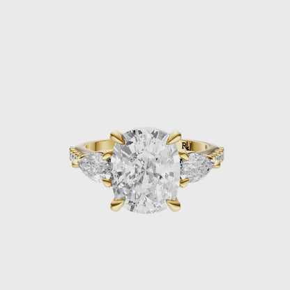 Cushion Accented Three Stone Pear Setting