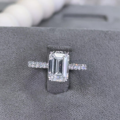 3.01 Carat Emerald Lab Diamond Hidden Halo Traditional Cathedral Ring
