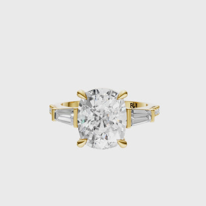 Cushion Accented Three Stone Tappered Baguettes Setting