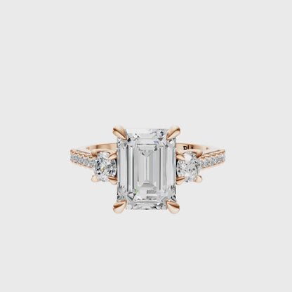 Emerald Accented Three Stone Round Setting