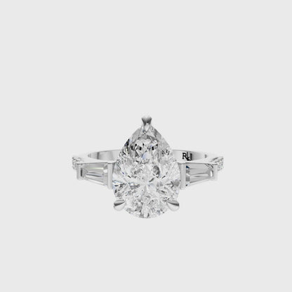 Pear Accented Three Stone Tappered Baguettes Setting