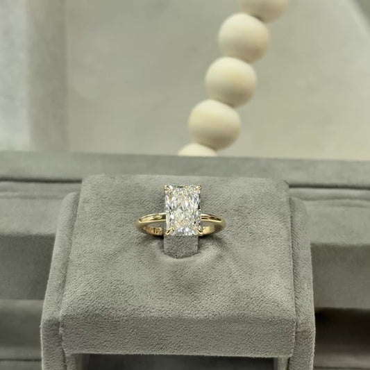 3.61 Carat Radiant Lab Diamond Tulip Basket Solitaire Ring