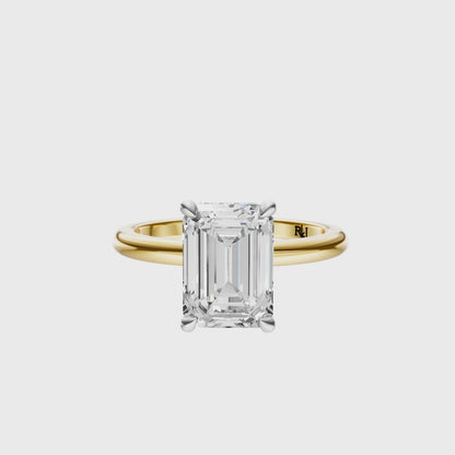Emerald Mixed Metal Hidden Halo Solitaire Setting