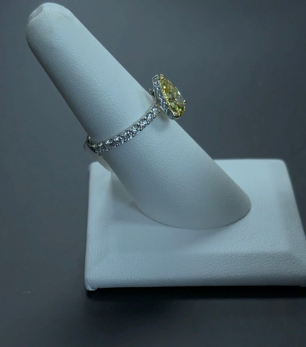 1.74 Carat Pear Lab Diamond Fancy Intense Yellow Color VS1 Clarity 14Kt White Gold Engagement Ring (SKU: RGF-103-1)