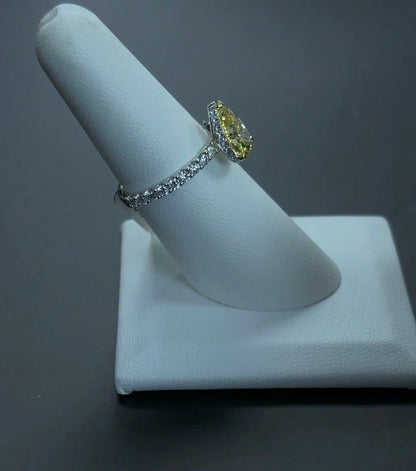 1.74 Carat Pear Lab Diamond Fancy Intense Yellow Color VS1 Clarity 14Kt White Gold Engagement Ring (SKU: RGF-103-1)