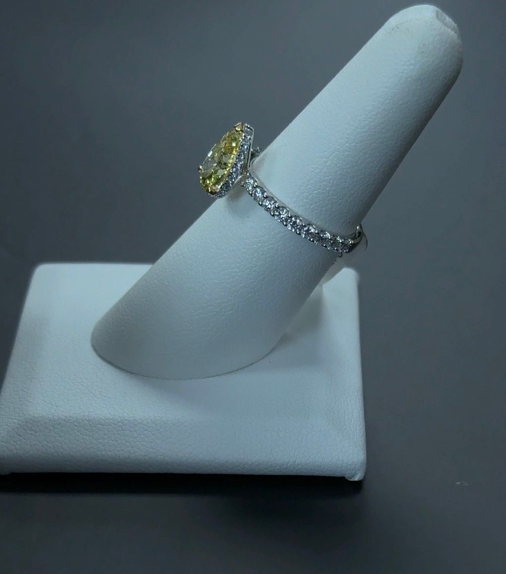 1.74 Carat Pear Lab Diamond Fancy Intense Yellow Color VS1 Clarity 14Kt White Gold Engagement Ring (SKU: RGF-103-1)