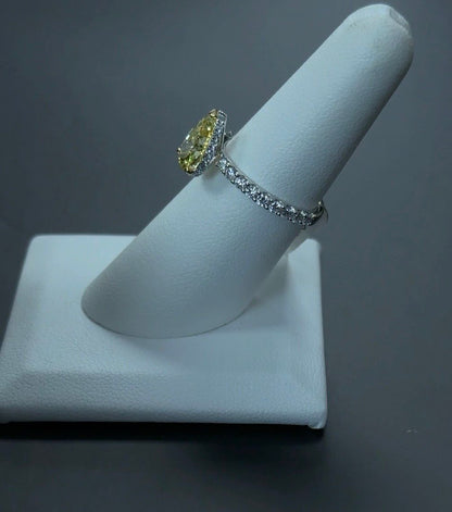 1.74 Carat Pear Lab Diamond Fancy Intense Yellow Color VS1 Clarity 14Kt White Gold Engagement Ring (SKU: RGF-103-1)