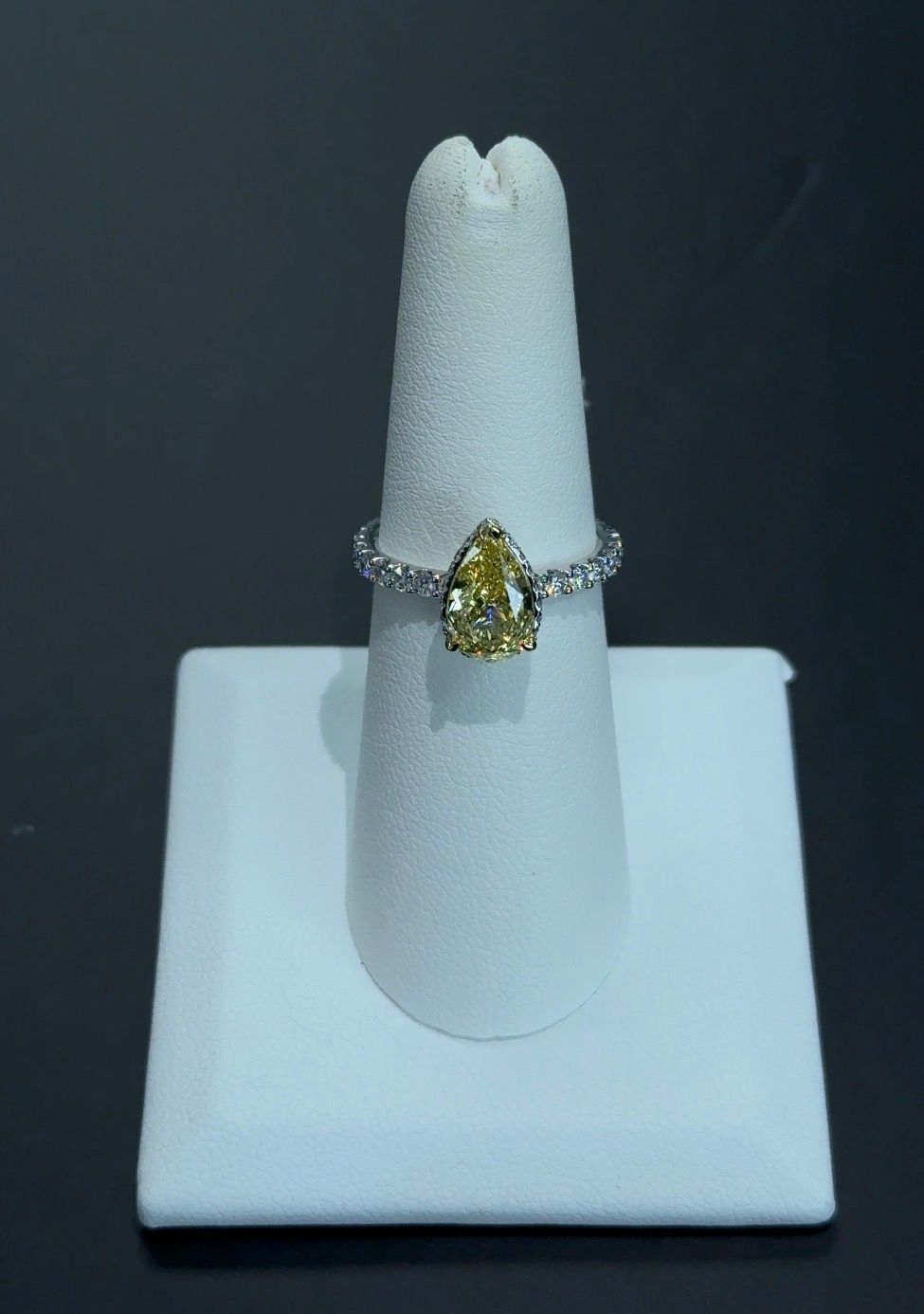 1.74 Carat Pear Lab Diamond Fancy Intense Yellow Color VS1 Clarity 14Kt White Gold Engagement Ring (SKU: RGF-103-1)